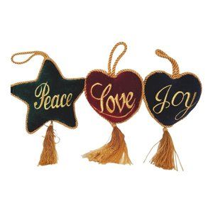Vintage Velvet Embroidered Pillow Christmas Decoration Ornaments LOVE PEACE JOY